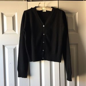TSE Black Cropped V Neck Cashmere Cardigan Sweater